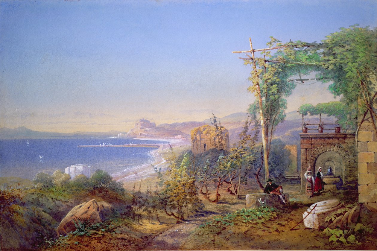 Kasztília és a Baia-öböl, Pozzuoli, 1866 (akvarell és gouache papíron) alkotó: Edward Richardson