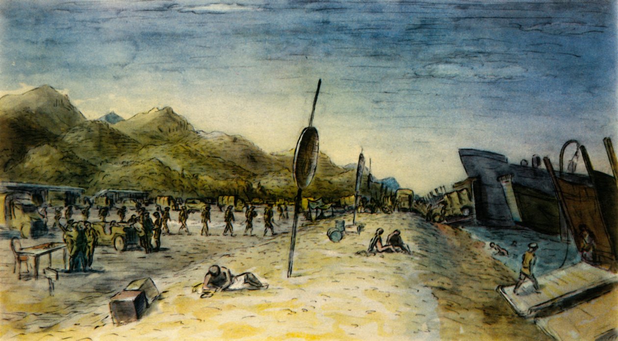 "Olaszország inváziója", 1944. alkotó: Edward Ardizzone