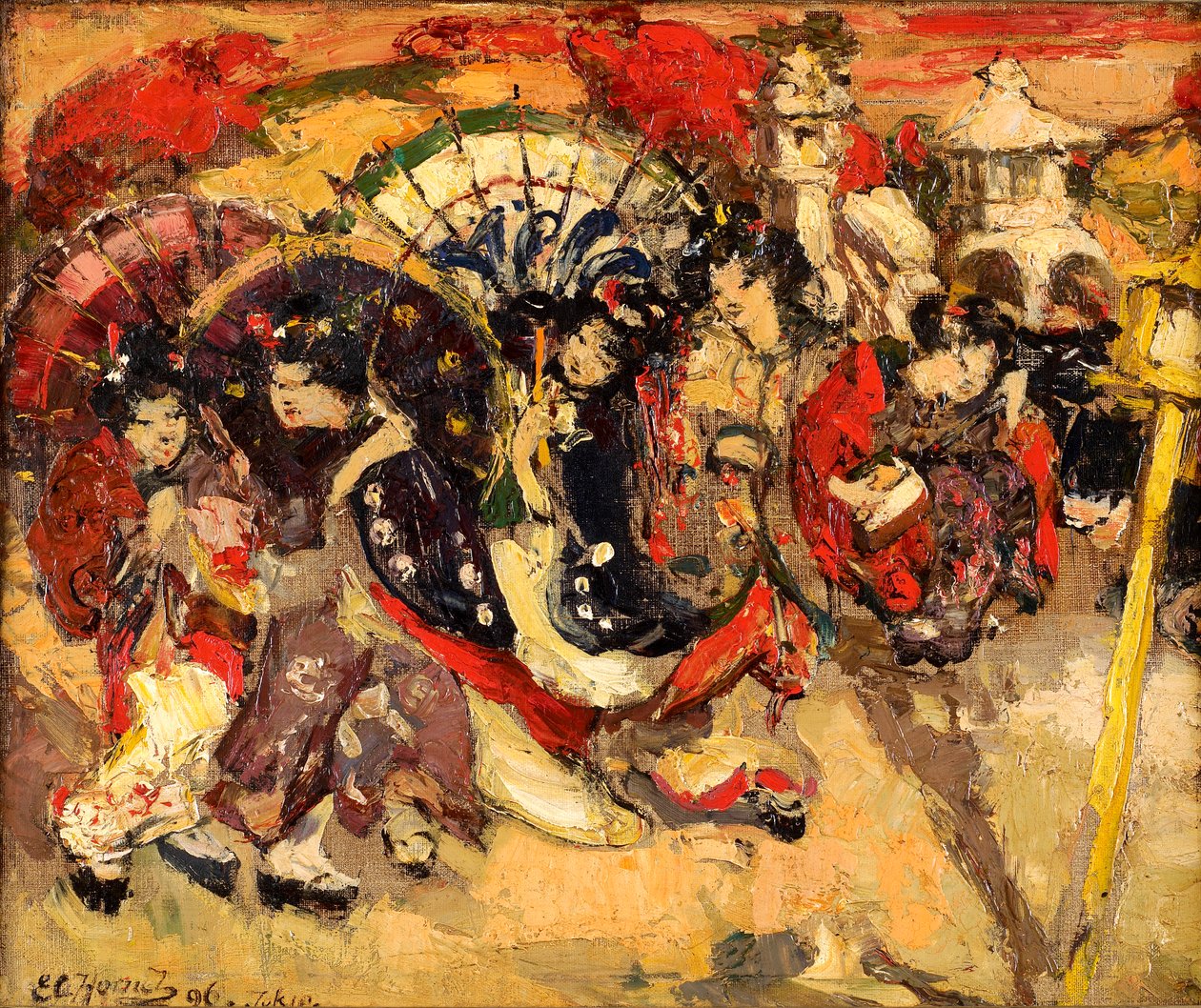 Japán figurák a kertben alkotó: Edward Atkinson Hornel