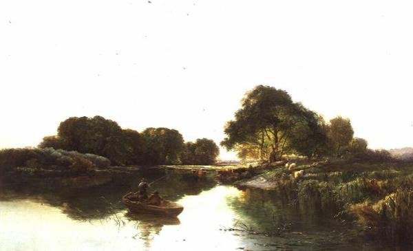 Folyói táj horgászok horgászásával alkotó: Edward Charles Williams
