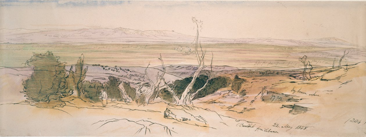 Baalbek Libanonból, 1858. alkotó: Edward Lear