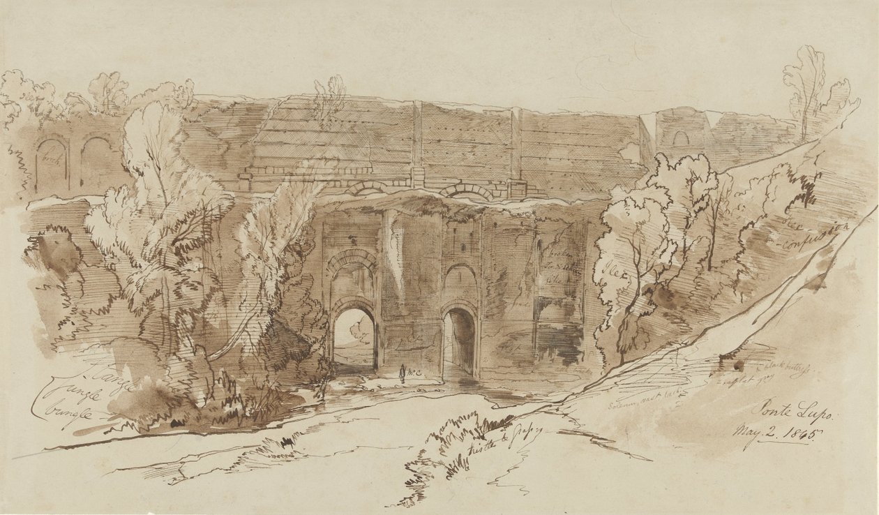 Kilátás a Ponte Lupo-ra (Tivoli közelében) alkotó: Edward Lear