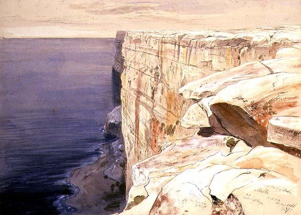 A sziklák Garf Hasan közelében, Máltán alkotó: Edward Lear