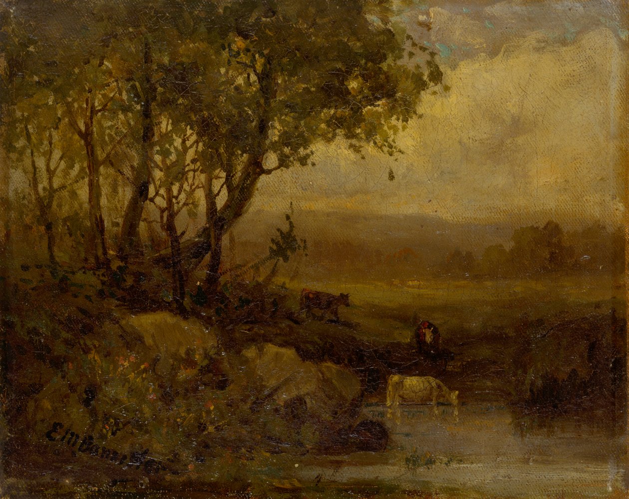 Cím nélküli táj, folyópart, három tehén. alkotó: Edward Mitchell Bannister
