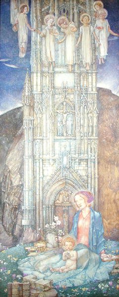 Gótikus torony (pasztell papíron) alkotó: Edward Reginald Frampton