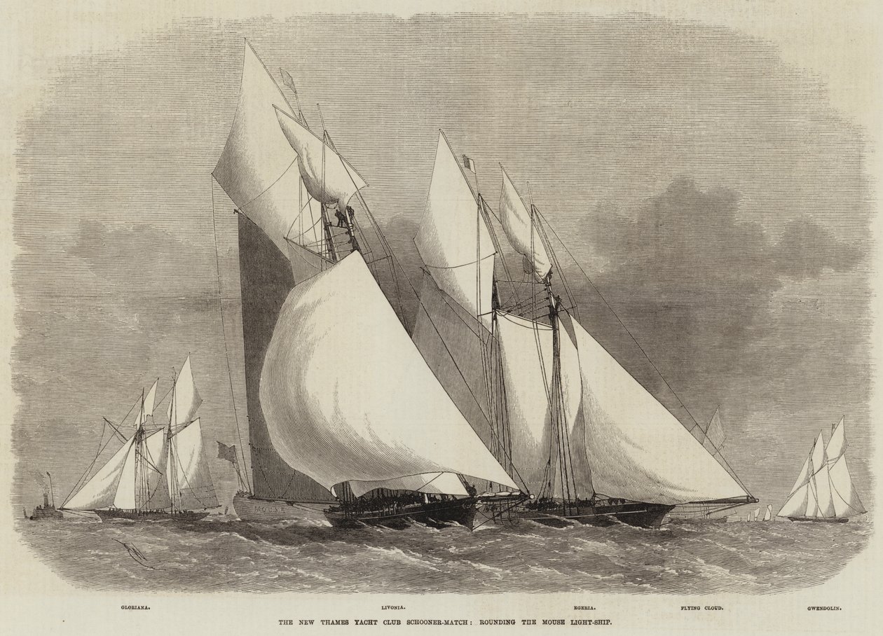 A New Thames Yacht Club Schooner-Match, a Mouse Light-Ship körül alkotó: Edwin Weedon