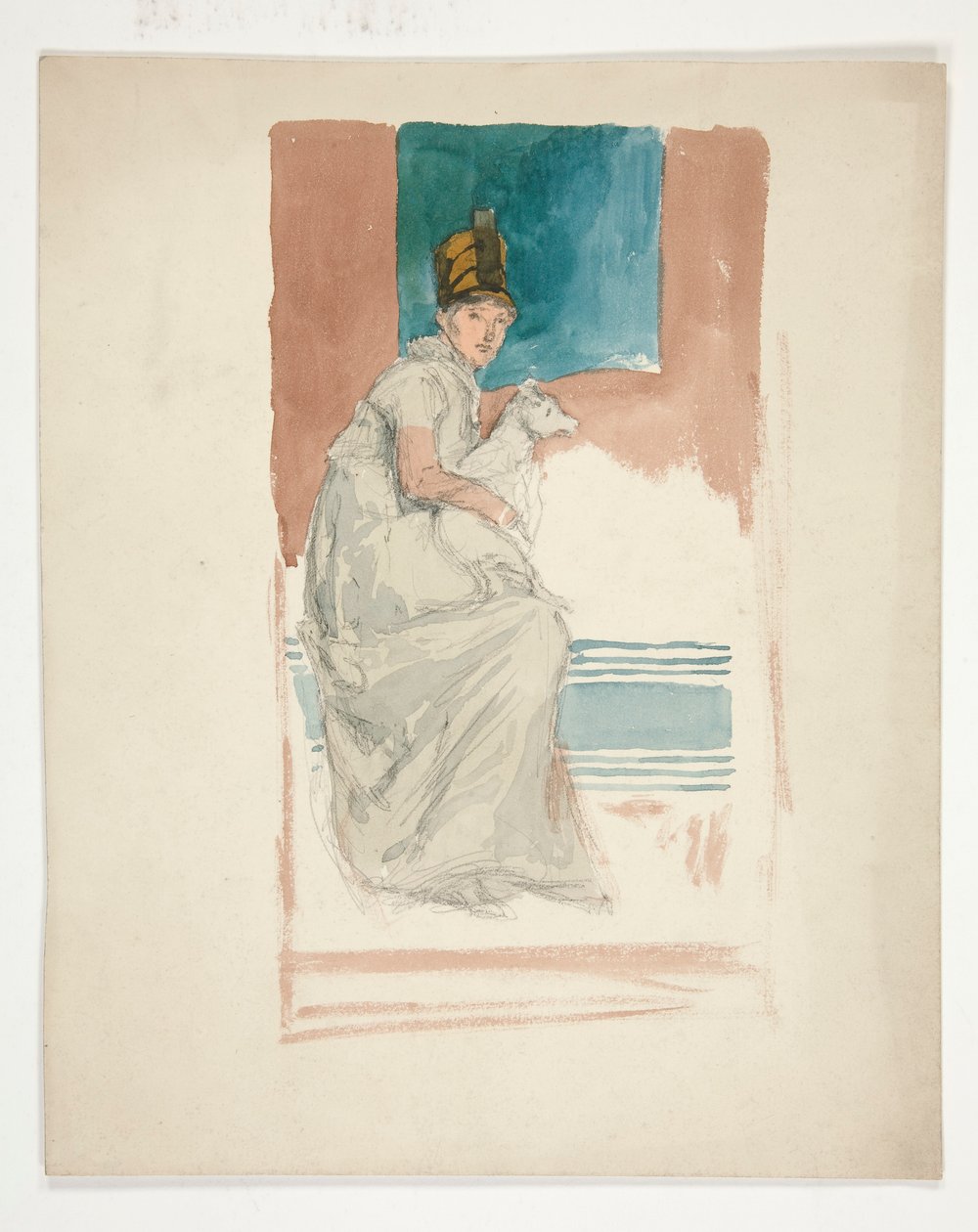 Nő, aki egy öleb kutyát tart alkotó: Edwin Austin Abbey