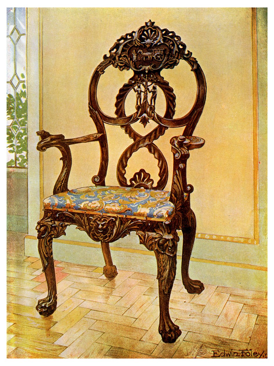 Faragott korai Chippendale elnöki szék, 1911-1912. alkotó: Edwin Foley