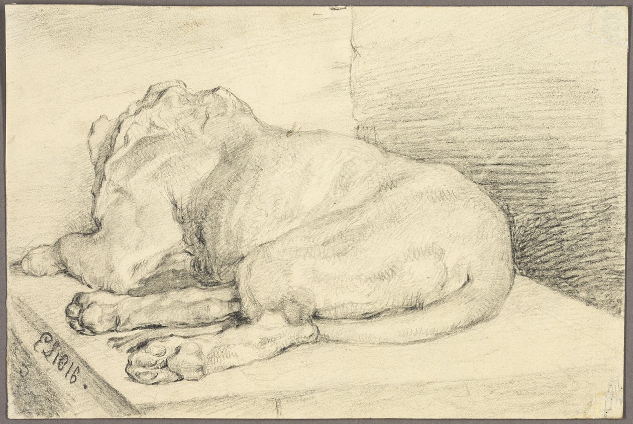 Fekvő oroszlán, hátulról alkotó: Edwin Henry Landseer
