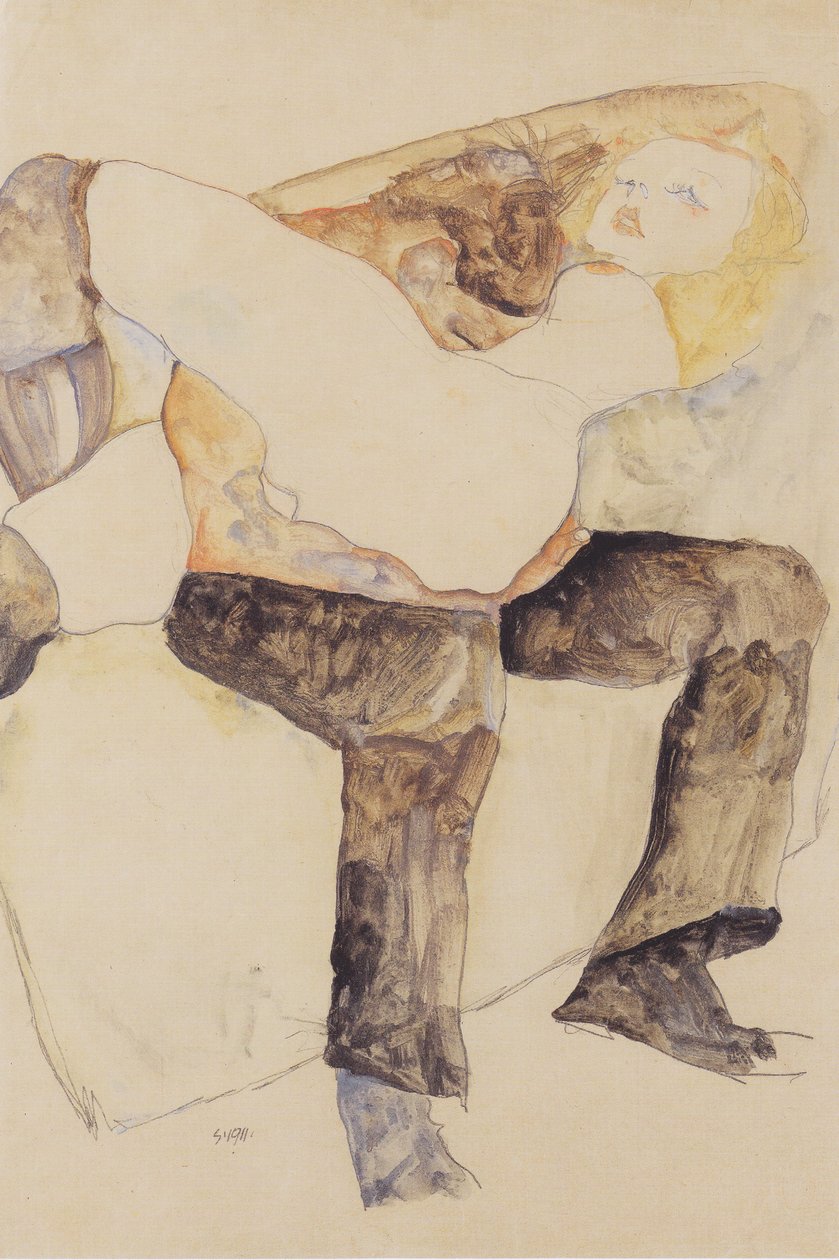 Férfi gazdaság nő térdén alkotó: Egon Schiele