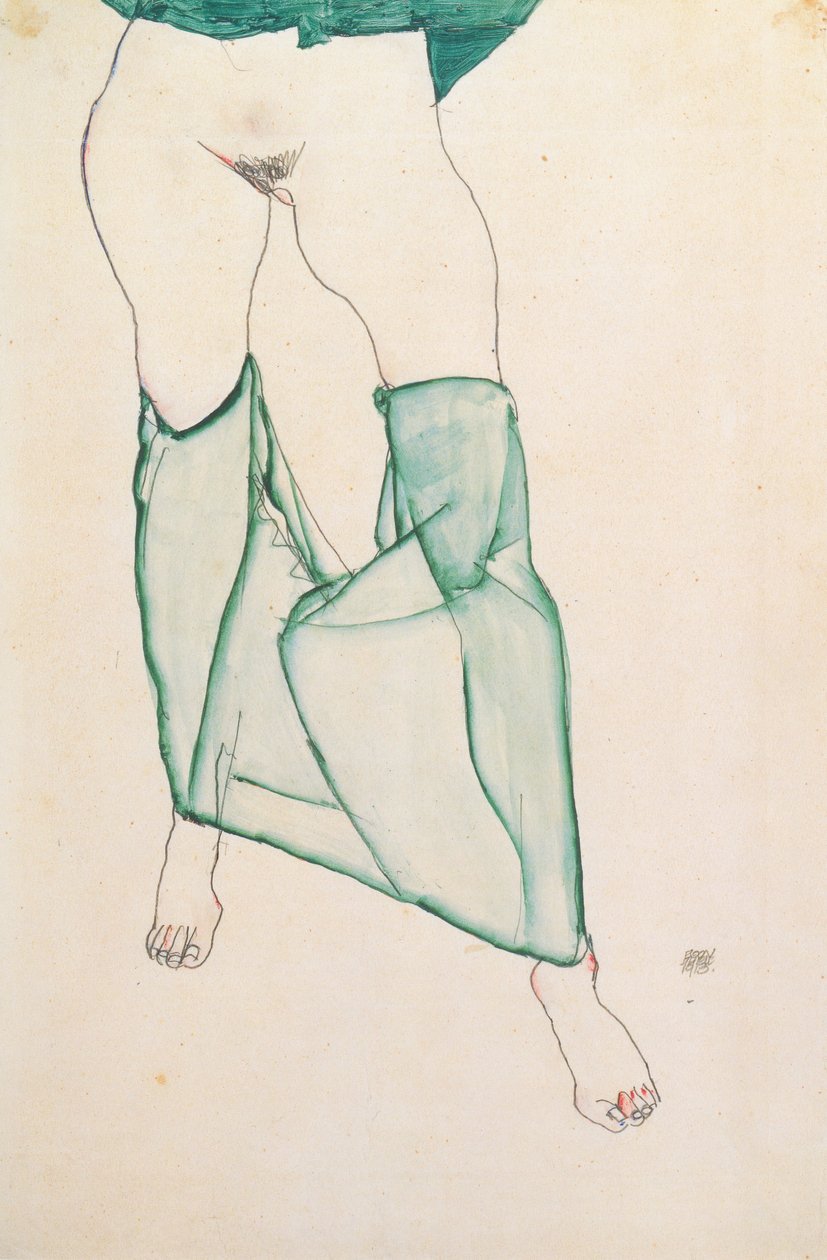 Női törzs zöld függönyökkel alkotó: Egon Schiele