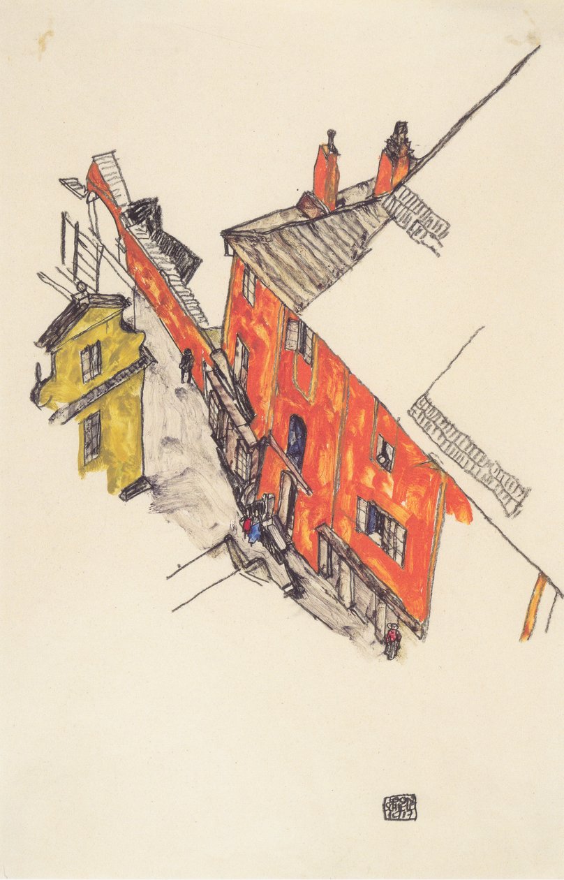 Régi oromfalú házak Krumauban a Schlossbergből alkotó: Egon Schiele