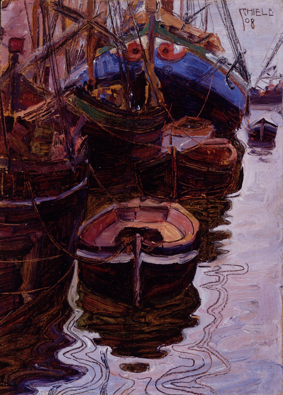 Hajók Trieszt kikötőjében alkotó: Egon Schiele