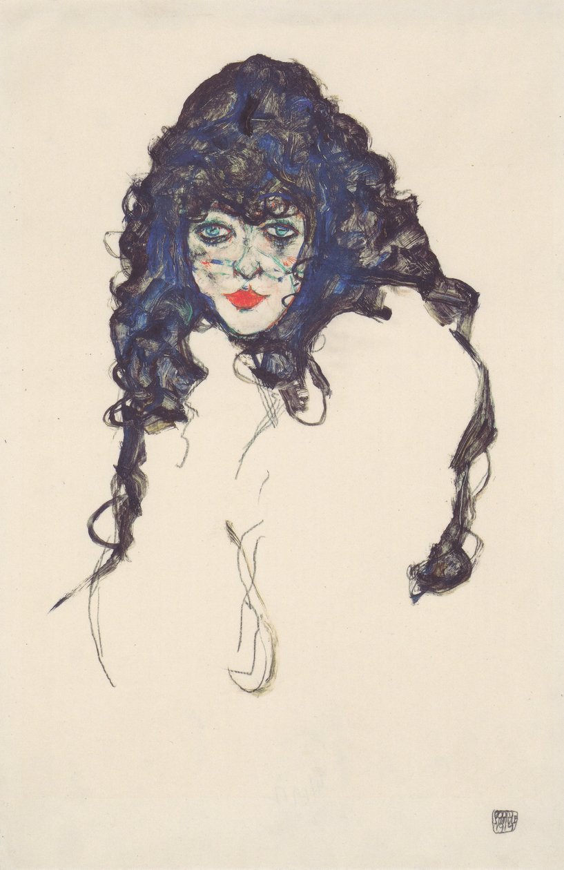 Fekete hajú nő alkotó: Egon Schiele