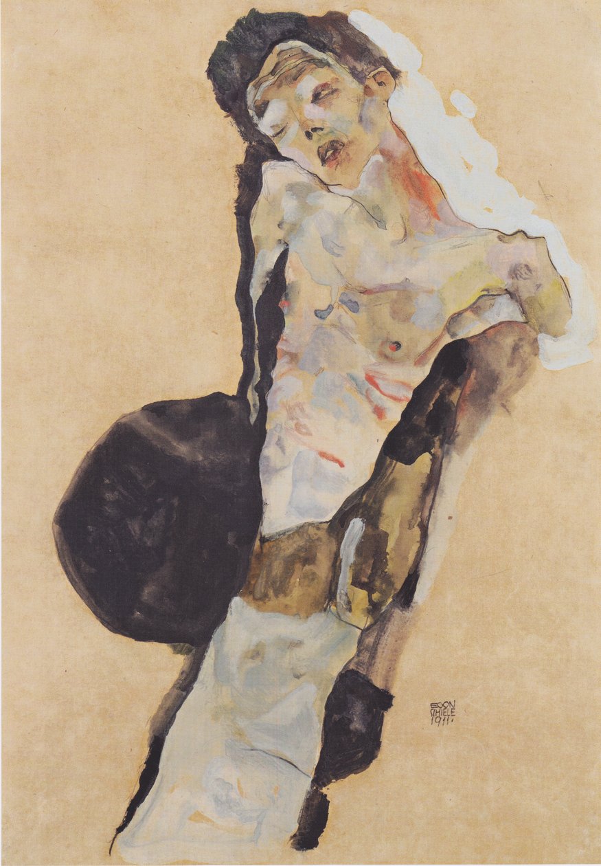 Fél felvonás (önarckép) alkotó: Egon Schiele
