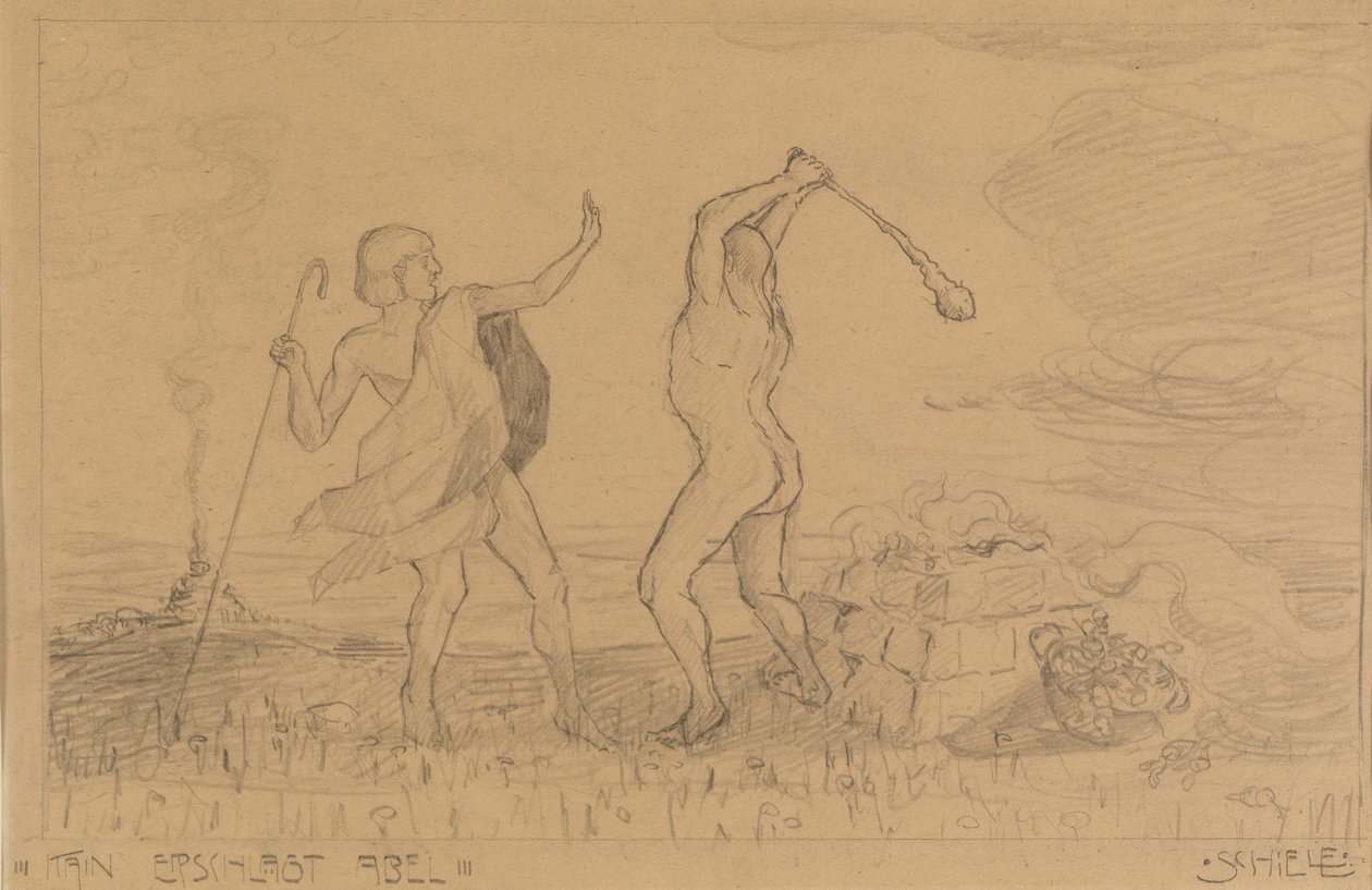 Káin megöli Ábelt alkotó: Egon Schiele