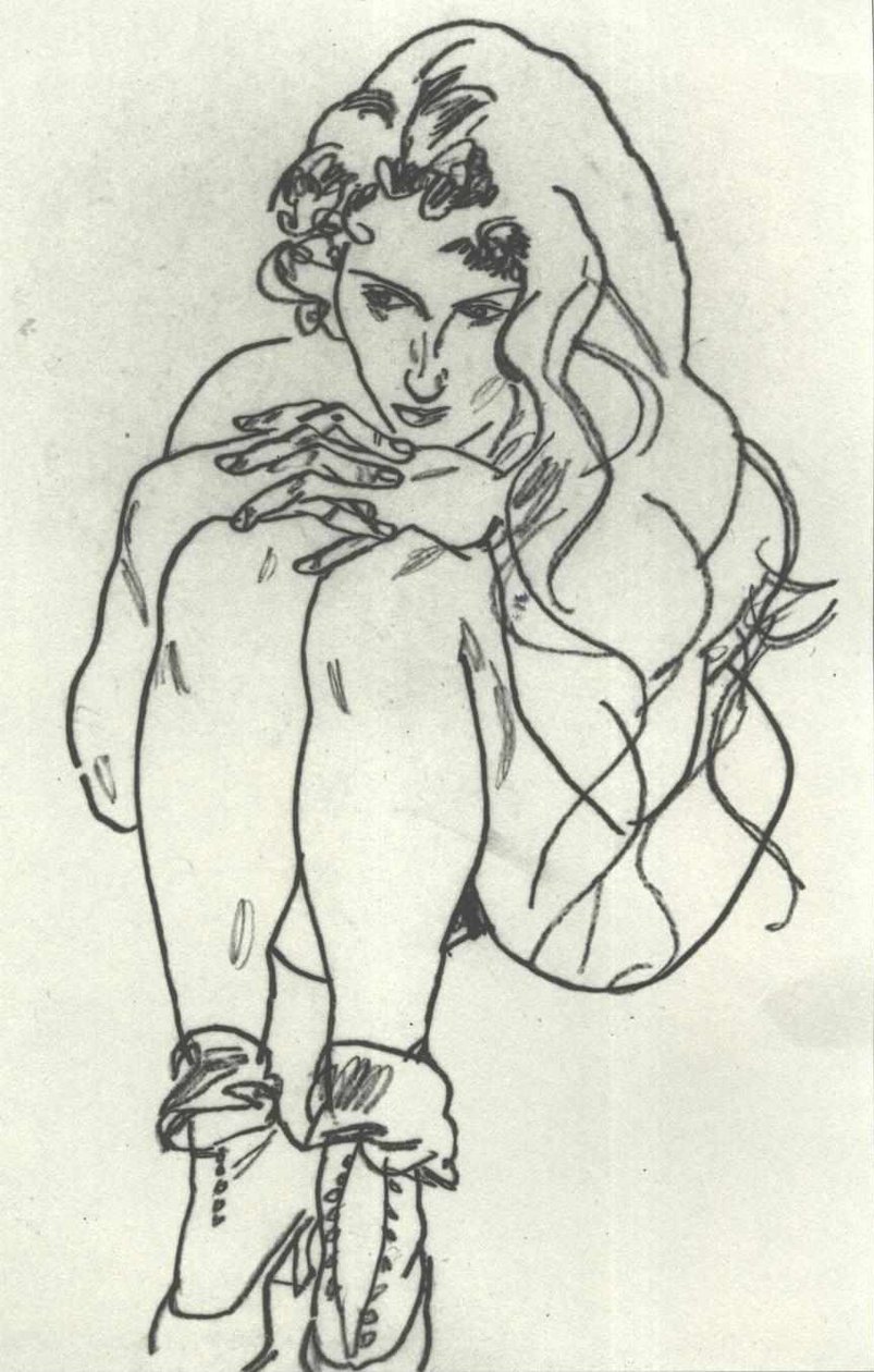 Guggoló női cselekedet alkotó: Egon Schiele