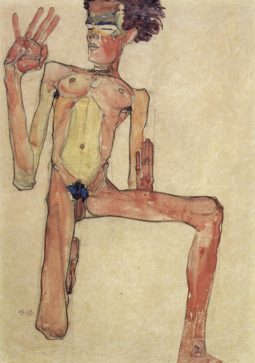 Térdelő cselekedet alkotó: Egon Schiele