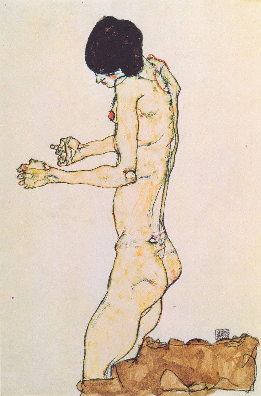 Térdelő női akt kitárt karokkal alkotó: Egon Schiele