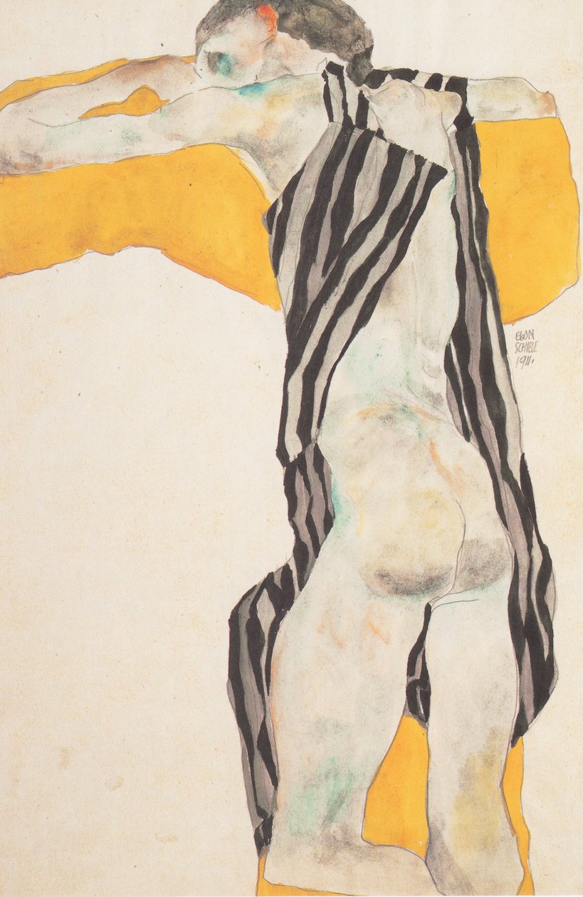 Fekvő meztelen lány csíkos sminkben alkotó: Egon Schiele