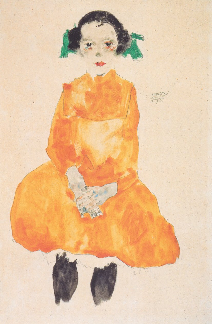 Lány sárga okker ruhában alkotó: Egon Schiele