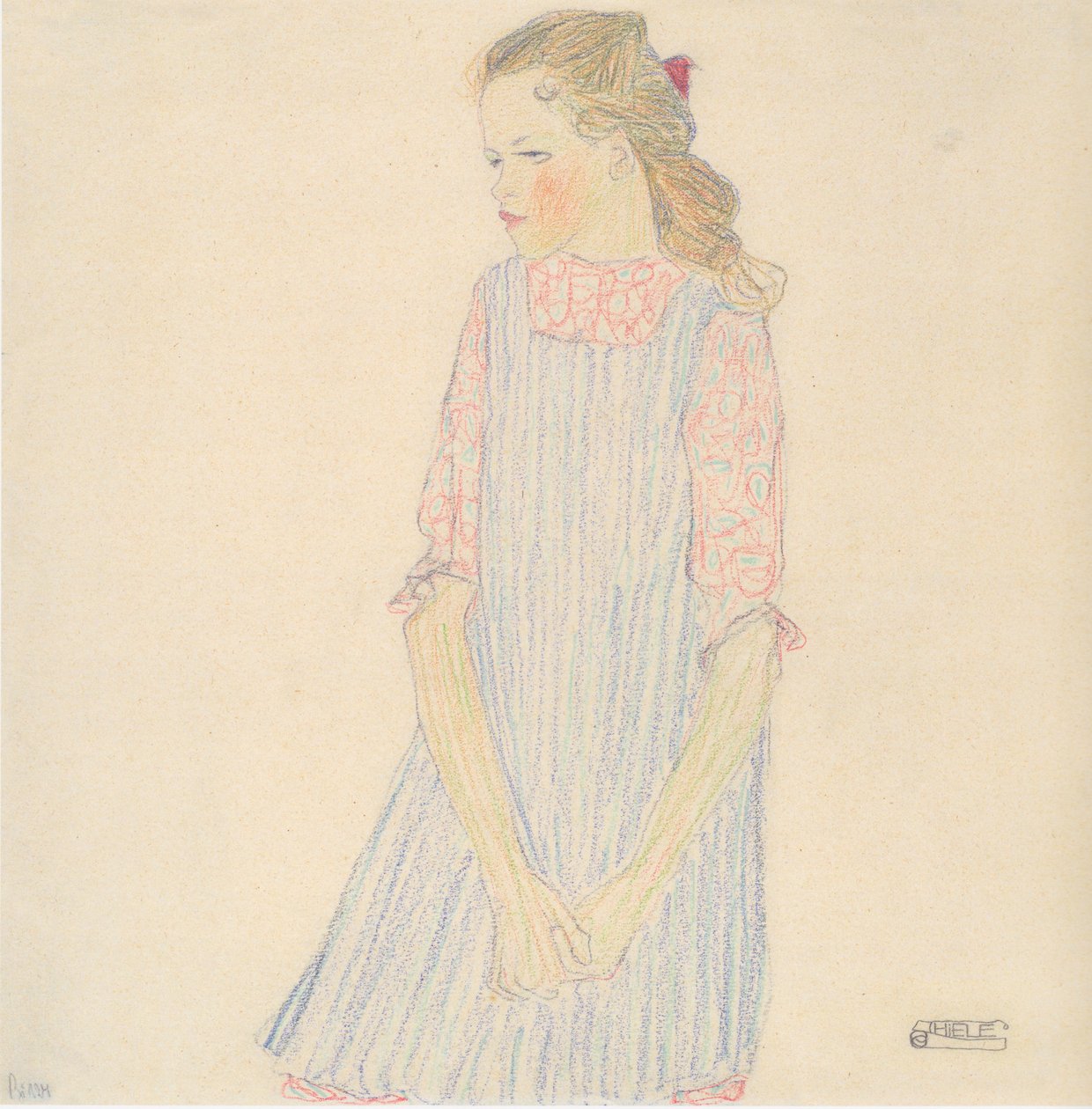 Lány piros hálóval alkotó: Egon Schiele