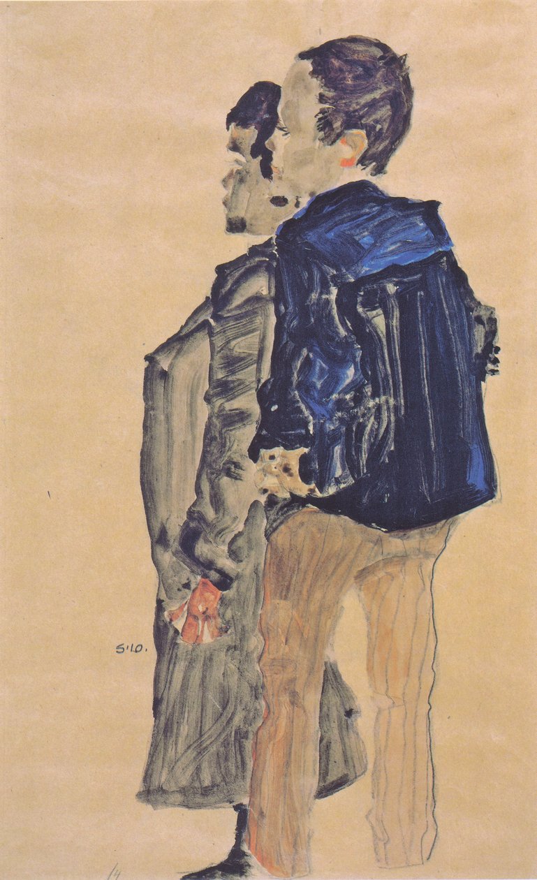 Két fiú hátulnézete alkotó: Egon Schiele