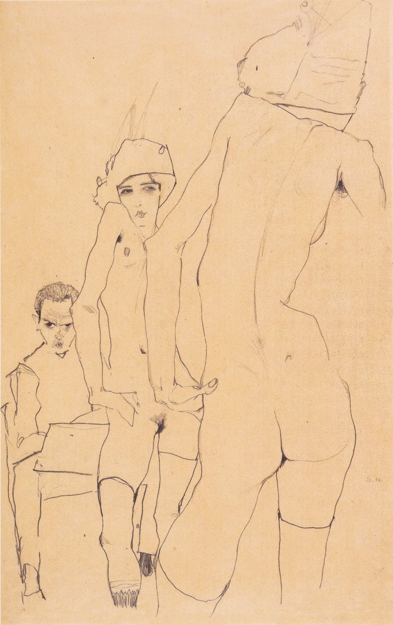 Schiele meztelen modellel a tükör előtt alkotó: Egon Schiele