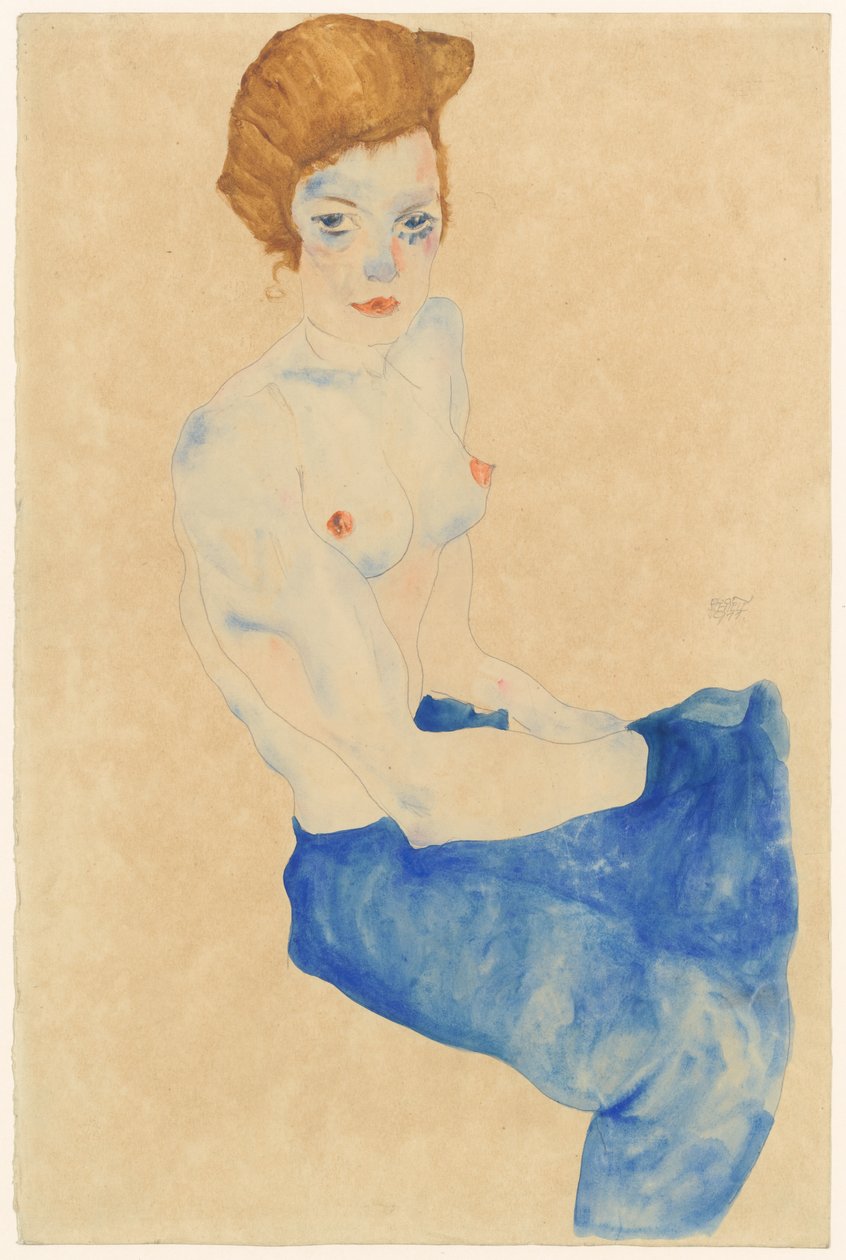 Ülő kék akt alkotó: Egon Schiele
