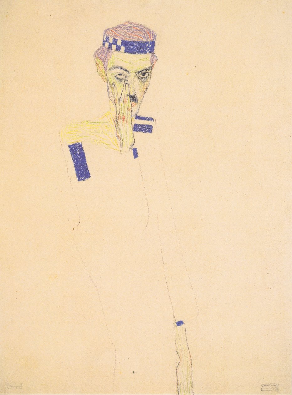 Önarckép fejpánttal alkotó: Egon Schiele