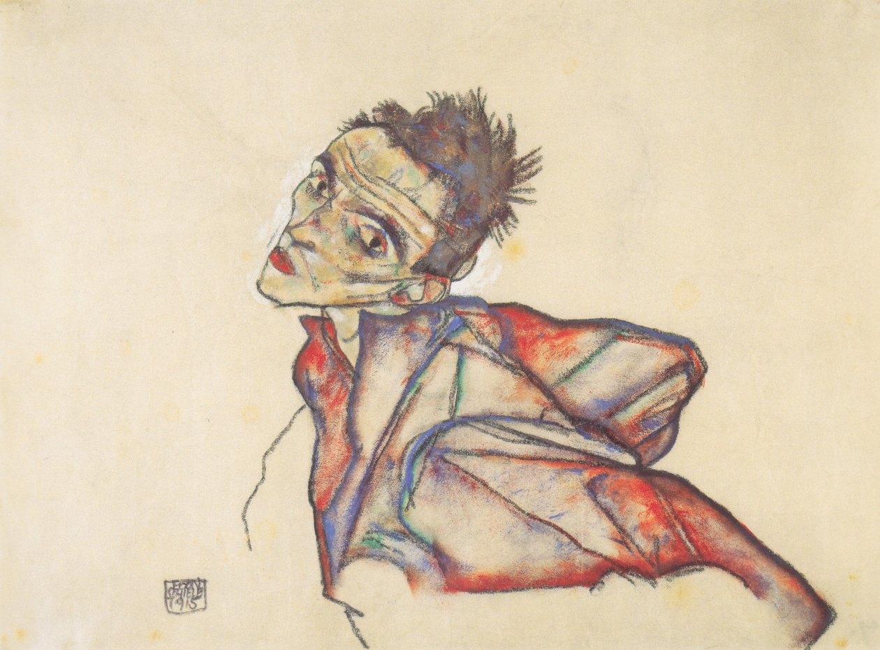 Önarckép karokkal hátrálva alkotó: Egon Schiele