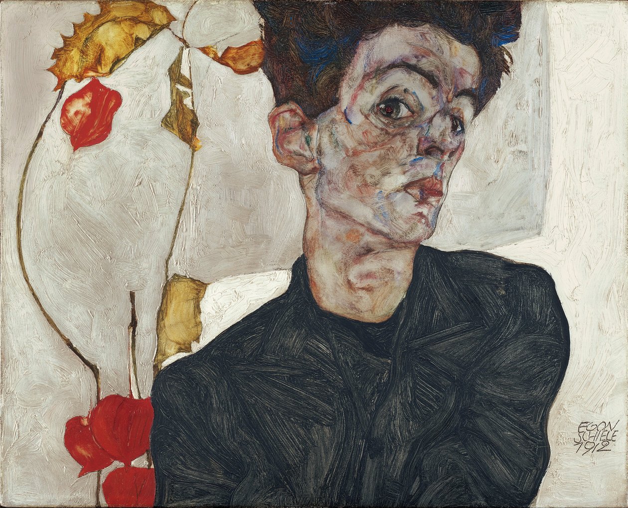 Önarckép Physalis-szal alkotó: Egon Schiele