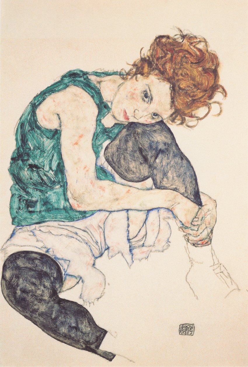 Ülő nő térdét felhúzva alkotó: Egon Schiele