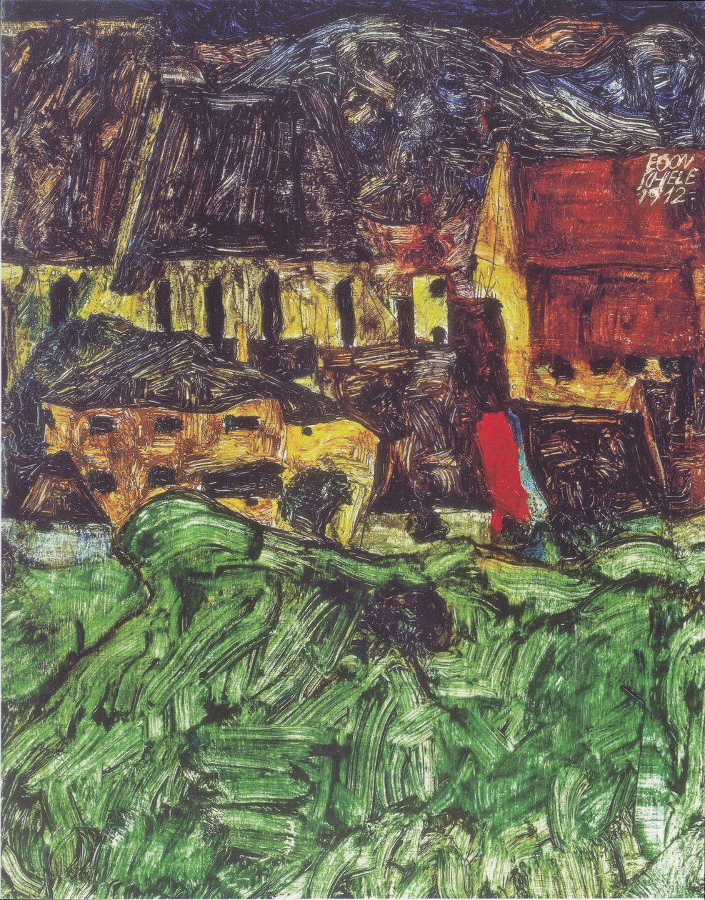 Krumau városképe (Szent Vitus templom házakkal) alkotó: Egon Schiele