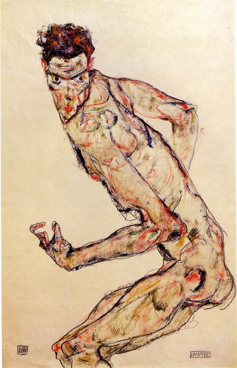 A harcos, 1913 (gouache és ceruza, papír) alkotó: Egon Schiele