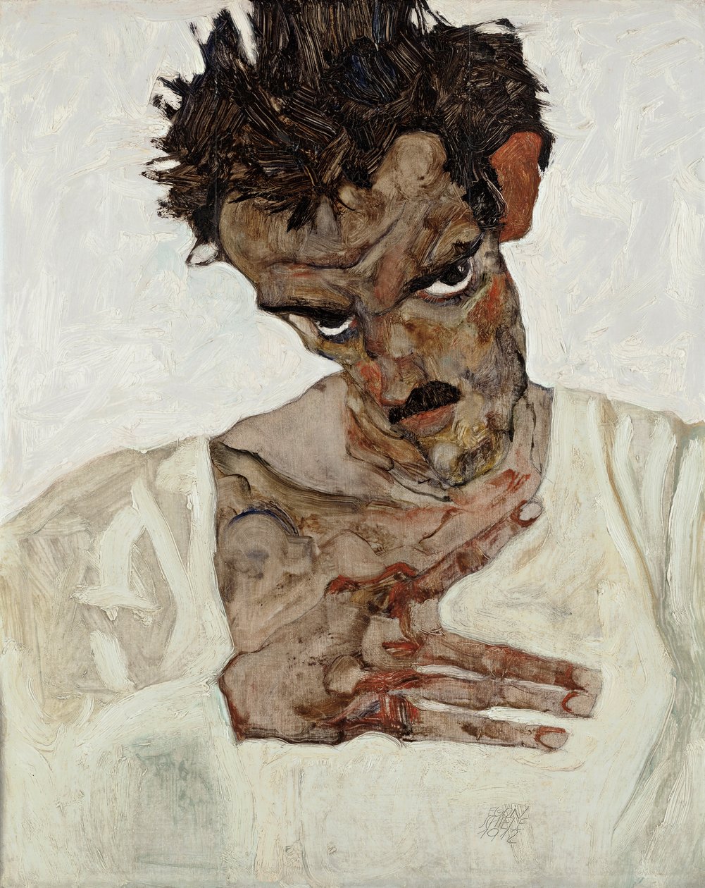 Önarckép lehajtott fejjel alkotó: Egon Schiele