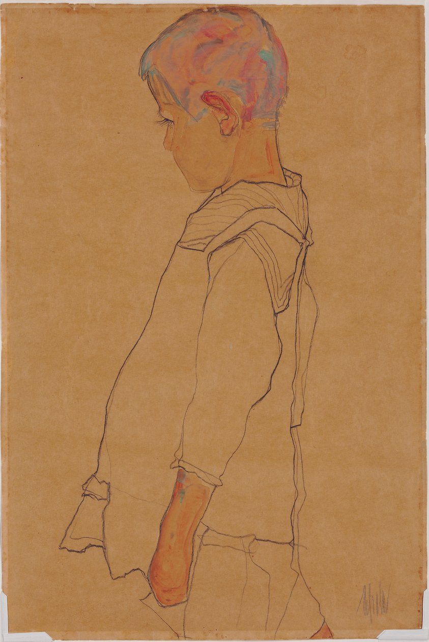 Gyermek balra néző profilban alkotó: Egon Schiele