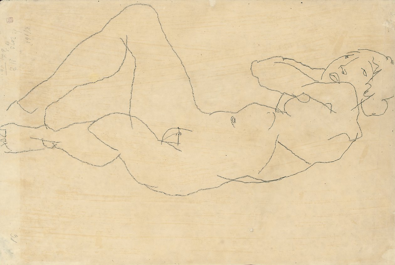Női akt, kezekkel a feje mögött, 1914 alkotó: Egon Schiele