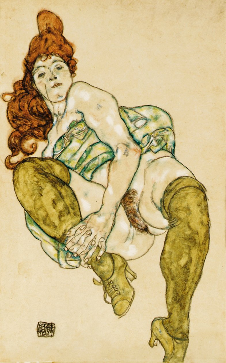 Női akt jobb lábát összefogva, 1917 alkotó: Egon Schiele