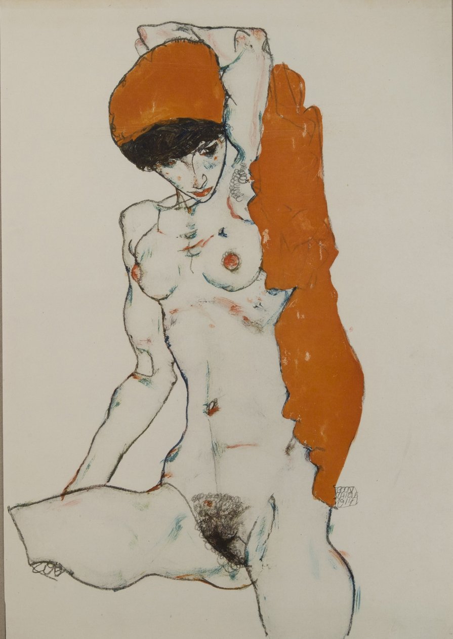 Női akt narancsvörös ruhával, 1914 alkotó: Egon Schiele