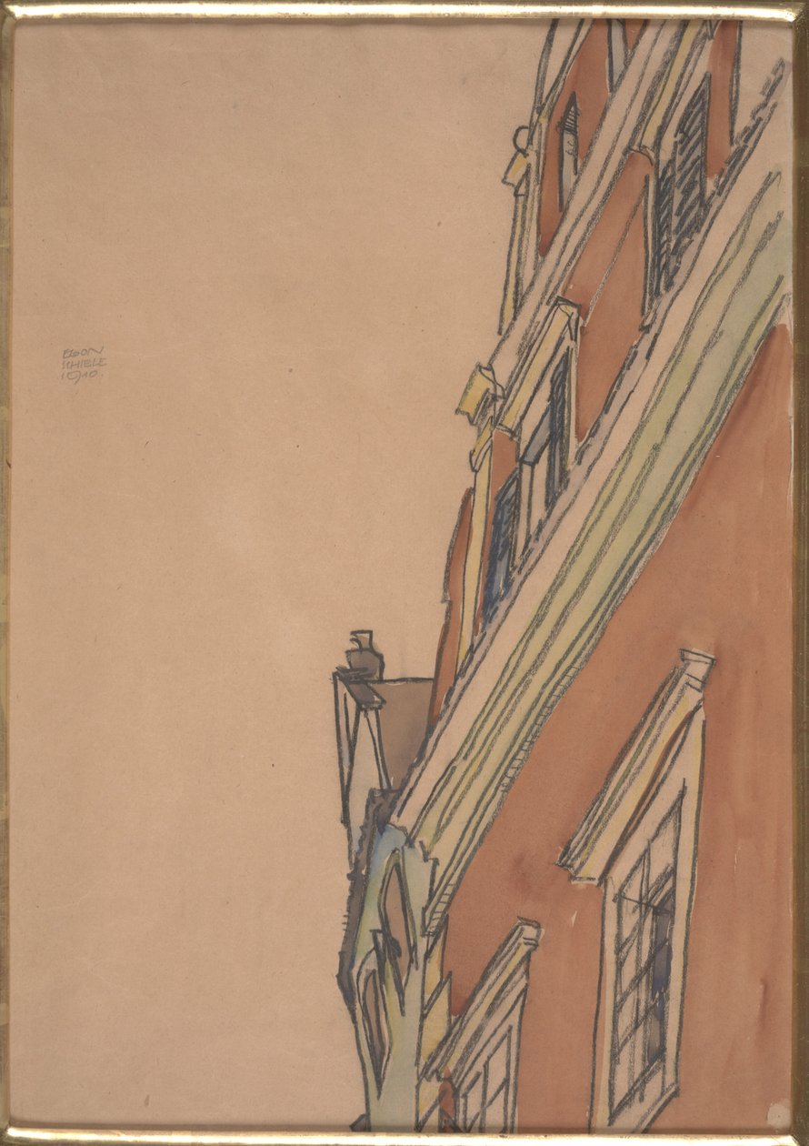 Egy épület elölnézete: Krumau ház alkotó: Egon Schiele