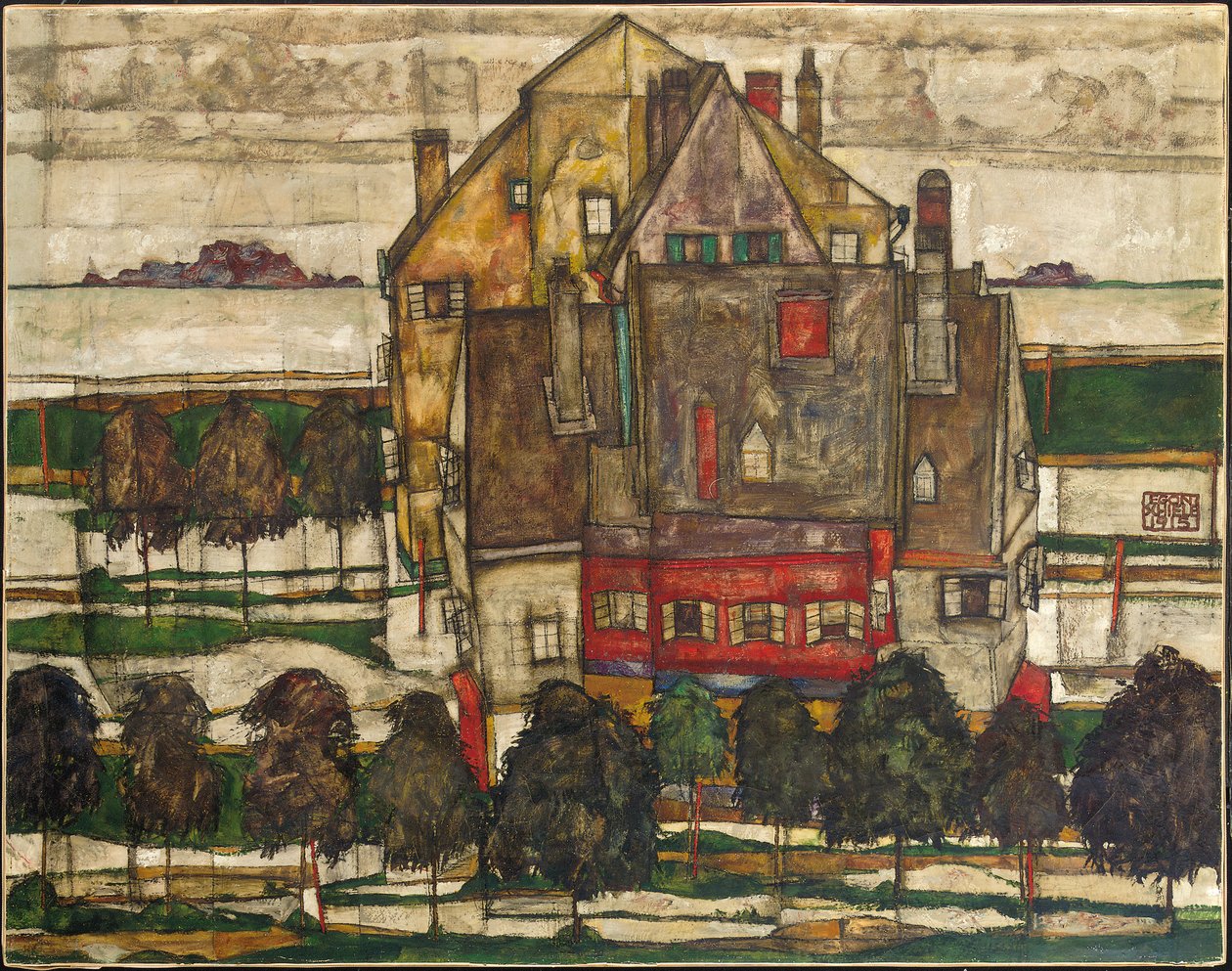 Egyedi házak (házak hegyekkel) alkotó: Egon Schiele