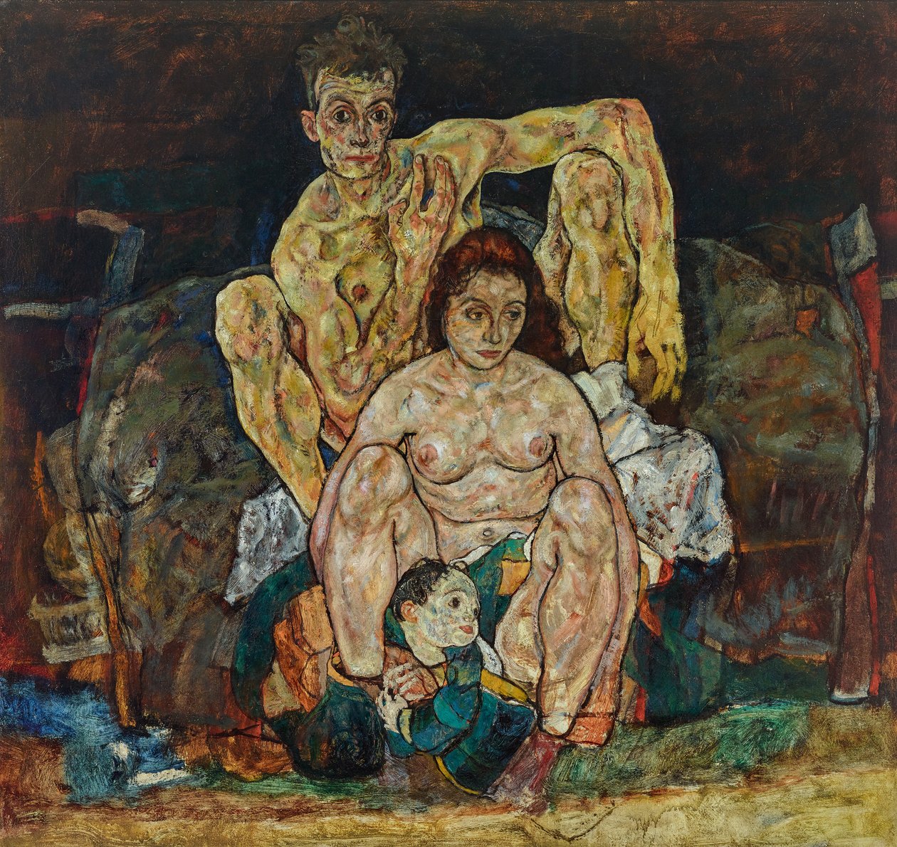 Guggoló emberpár (a család) alkotó: Egon Schiele
