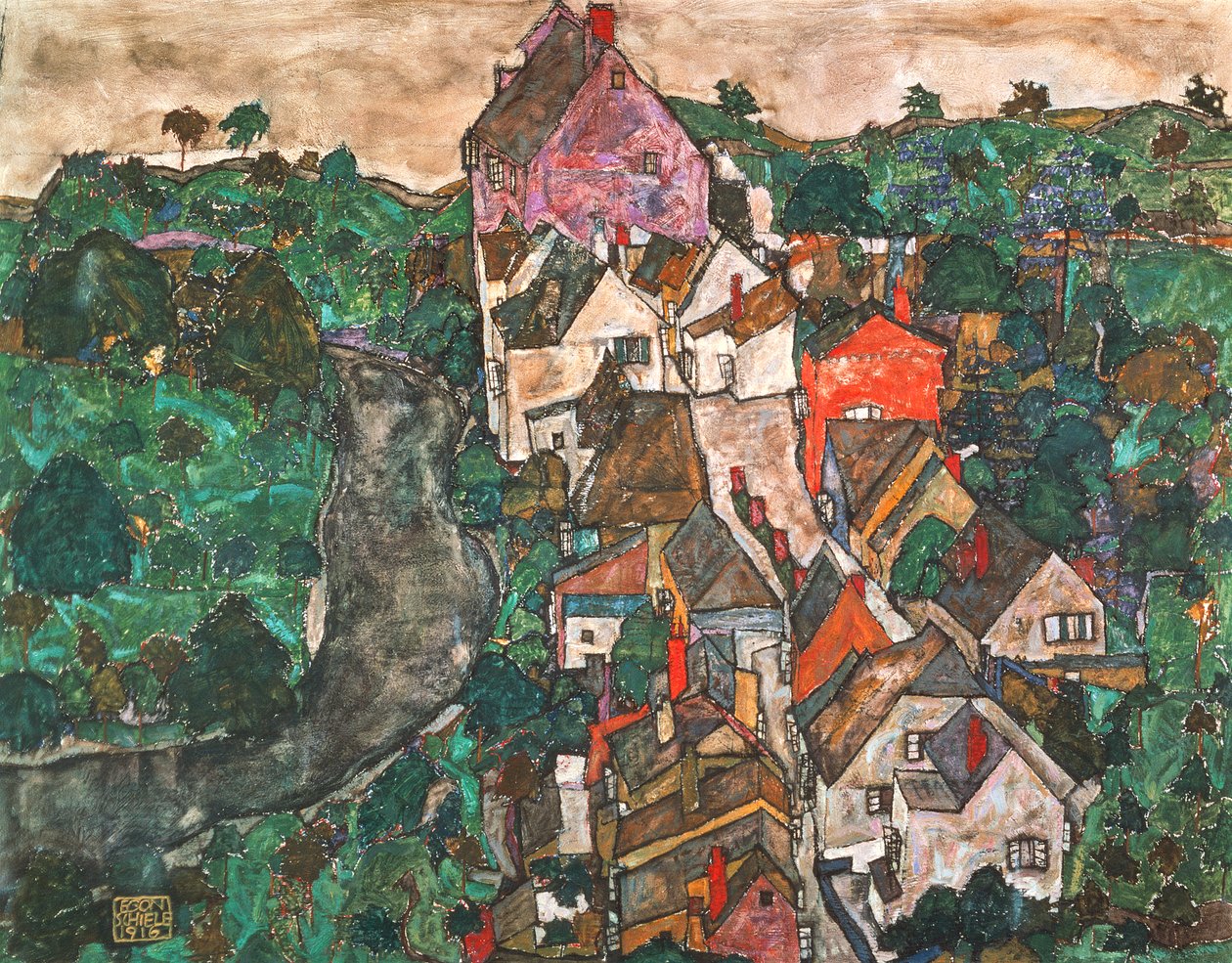 Táj Krumauban alkotó: Egon Schiele