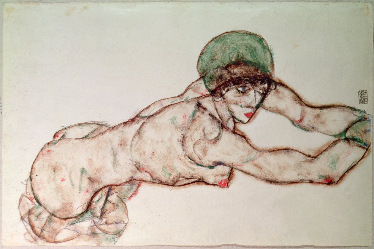 Kinyújtott akt alkotó: Egon Schiele