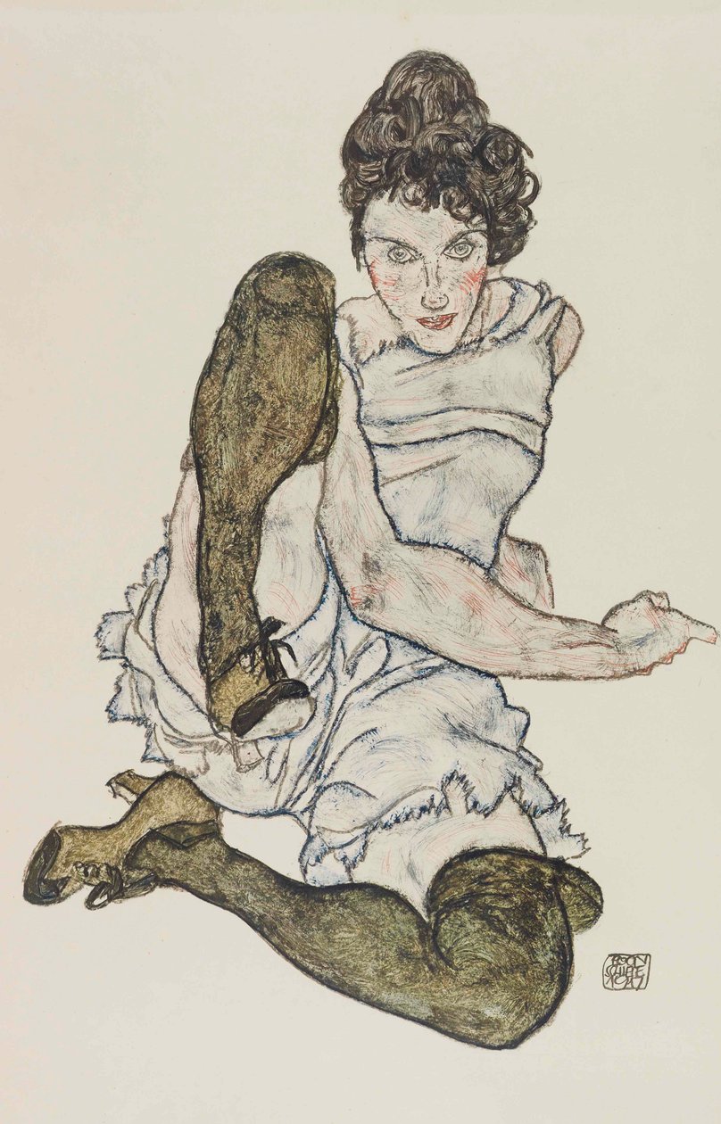 Ülő nő felhúzott lábakkal, 1917. alkotó: Egon Schiele