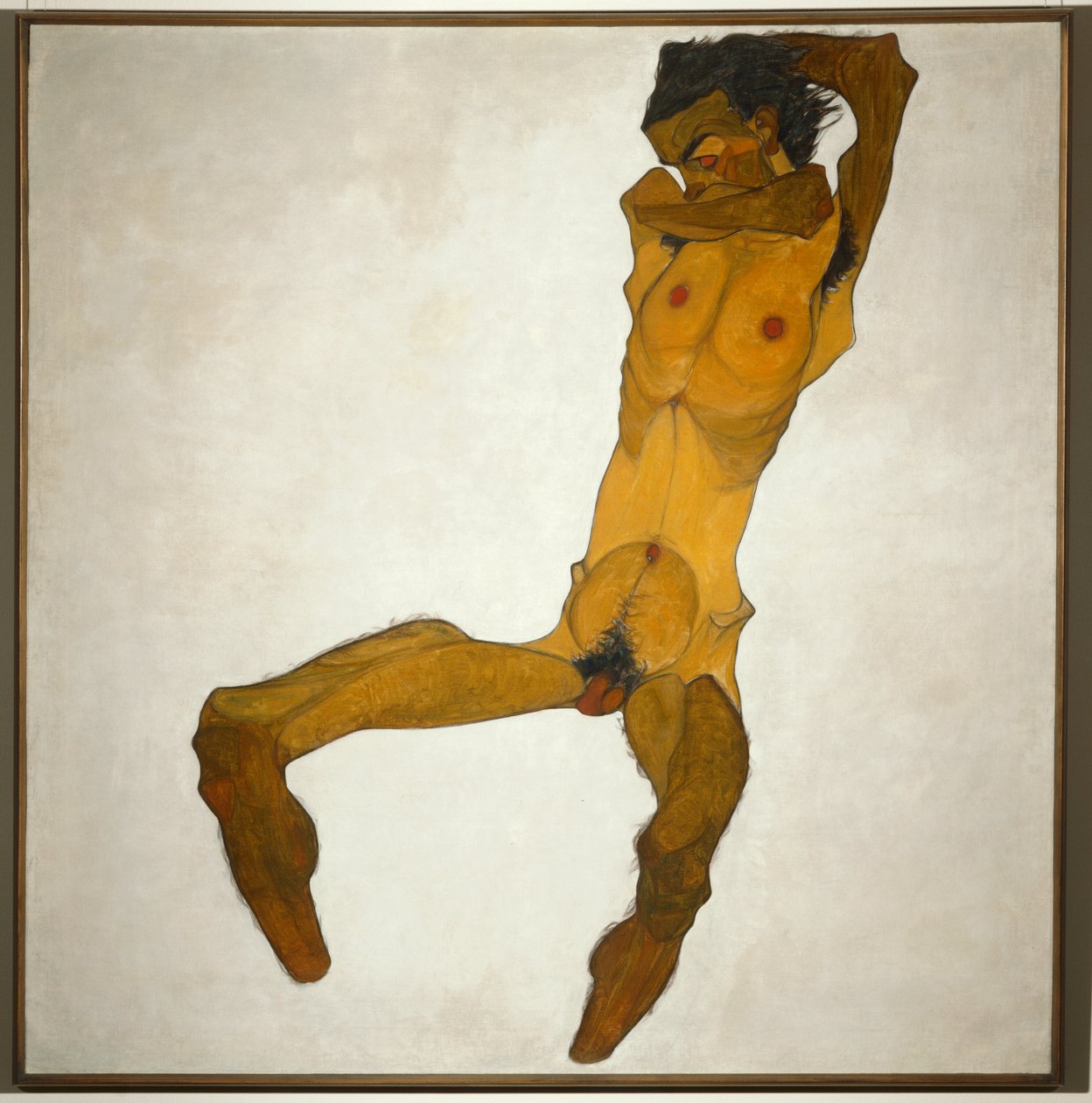 Sitzender Männerakt ... (olaj és akvarell, vászon) alkotó: Egon Schiele