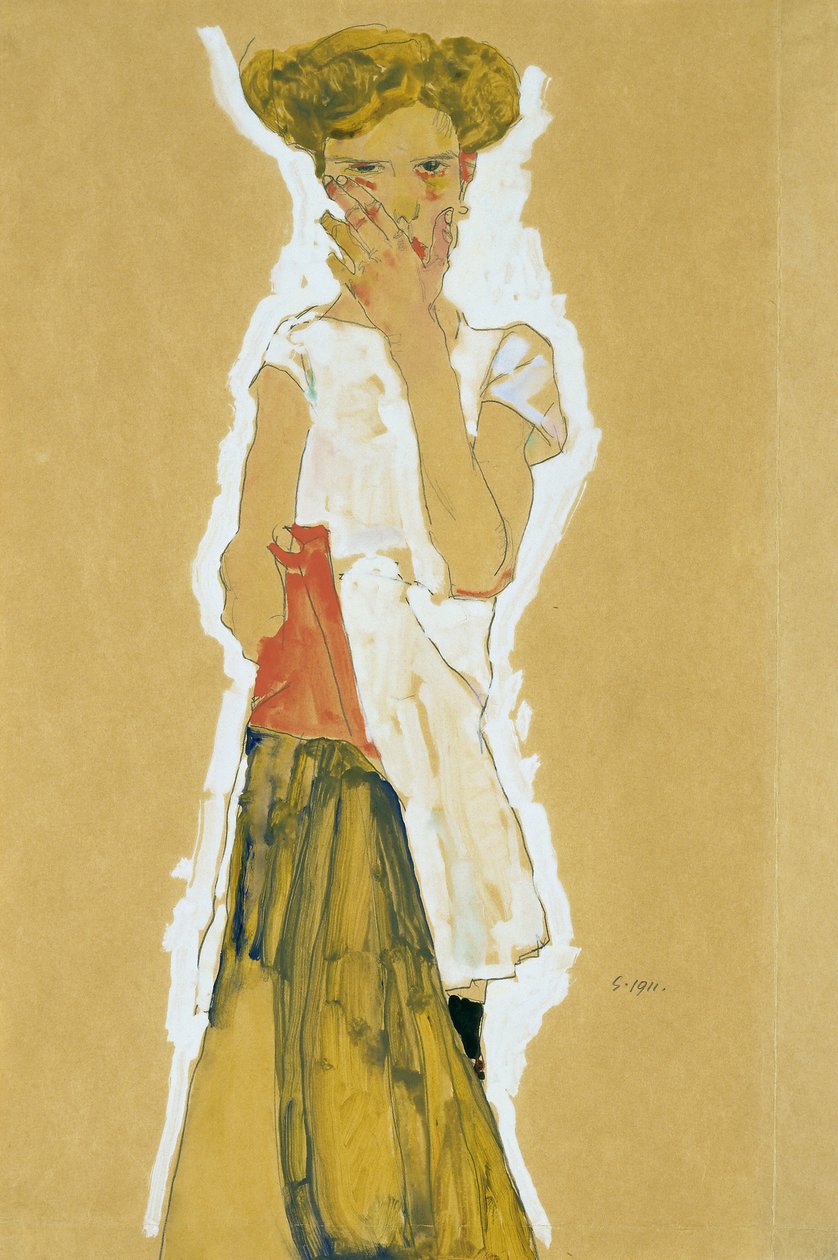 Álló lány fehér alsószoknyás alkotó: Egon Schiele