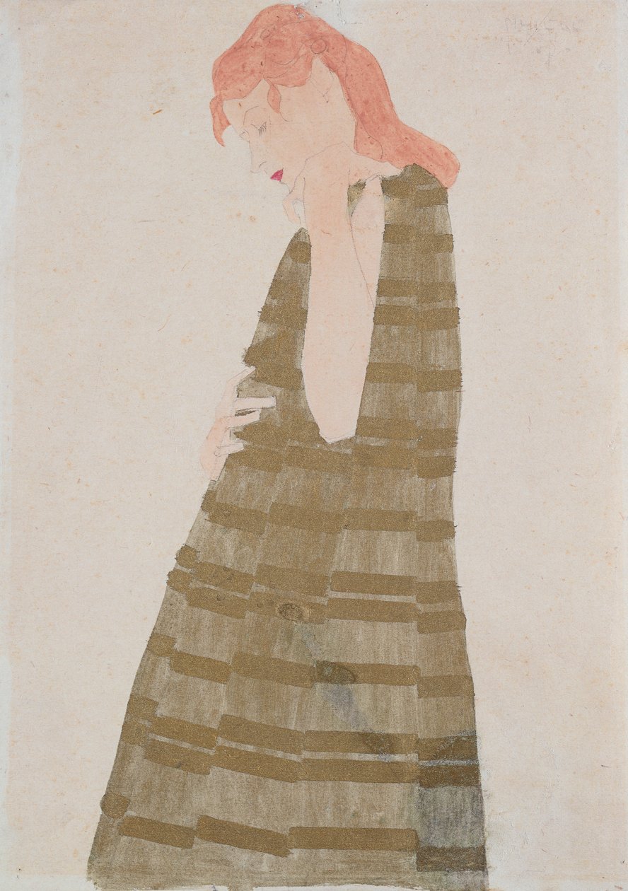 Álló nő aranyruhában alkotó: Egon Schiele