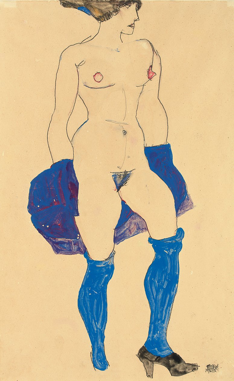 Álló nő cipővel és harisnyával, 1913 alkotó: Egon Schiele